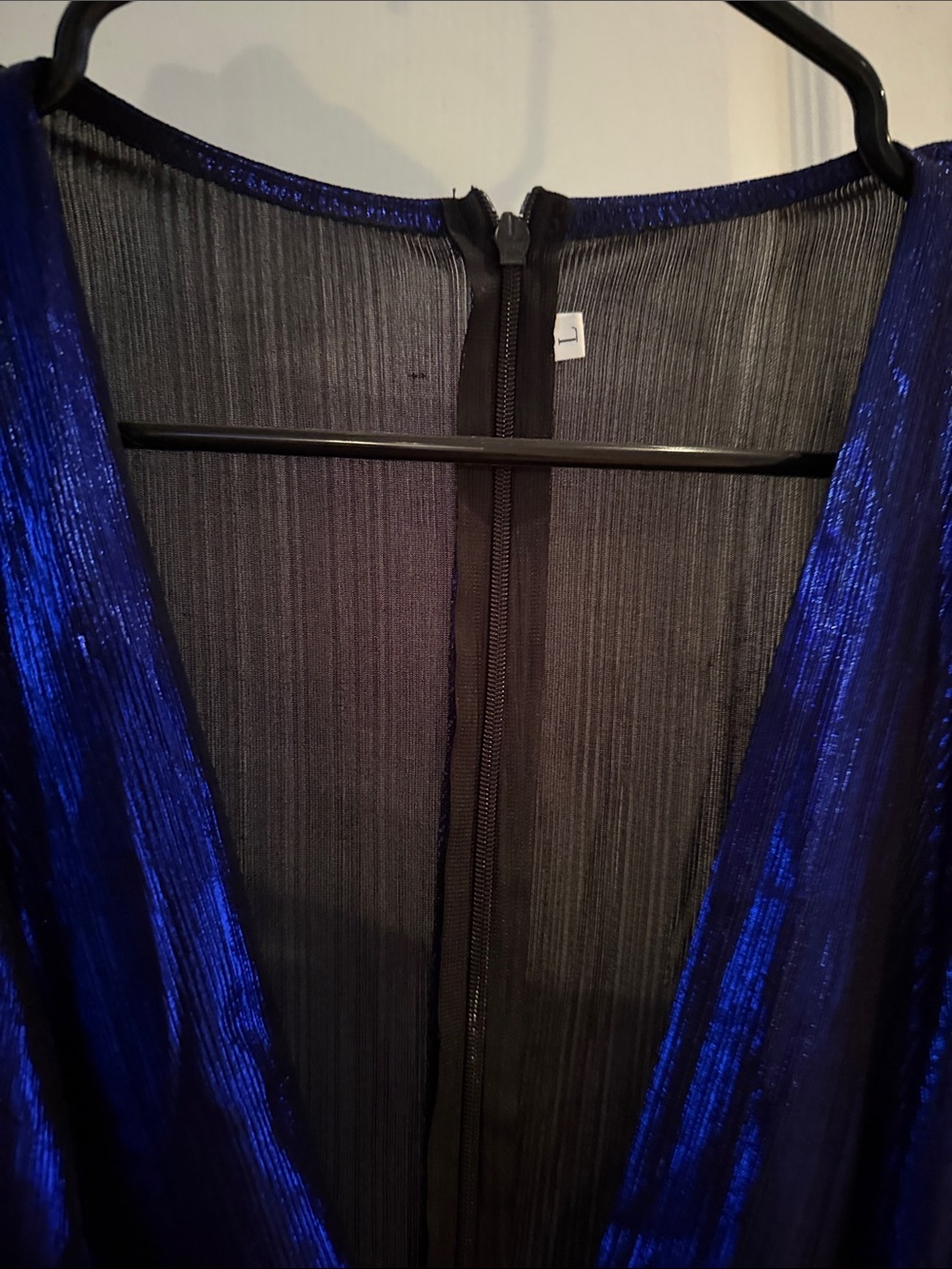 Shimmering Navy Long-Sleeve V-Neck Ruched Dress - Picture 3 of 6